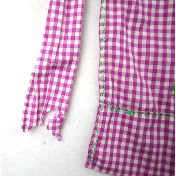VINTAGE PURPLE CHECKERED PLAID EMBROIDERED HALF APRON - Picture 6 of 7